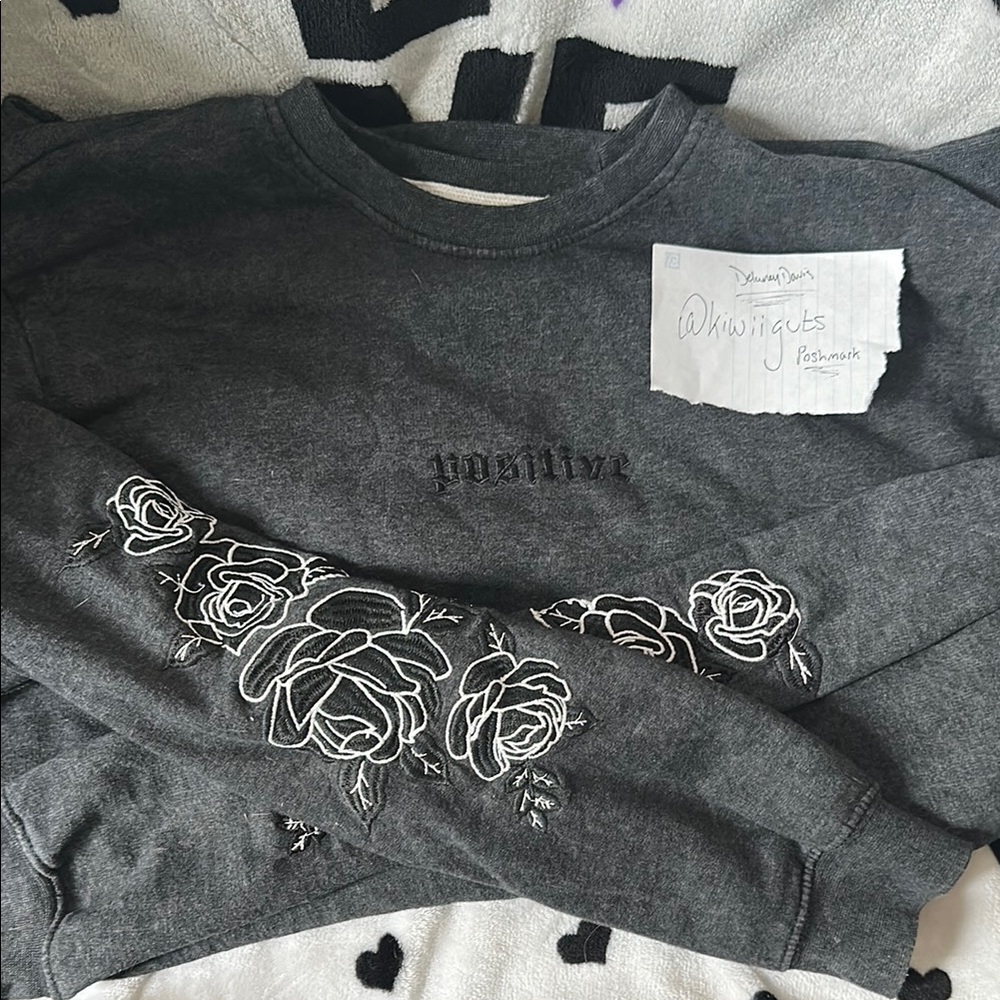 Gray Sweatshirt with Floral Embroidery